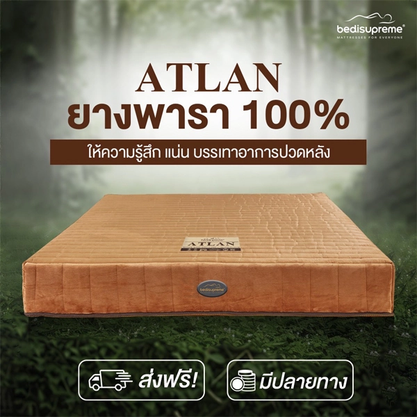 ที่นอนยางพาราแท้ 100% Latex หุ้มผ้า Cotton Velour กันไรฝุ่น (ไม่ใช่ยางพาราอัด) รุ่น ATLAN