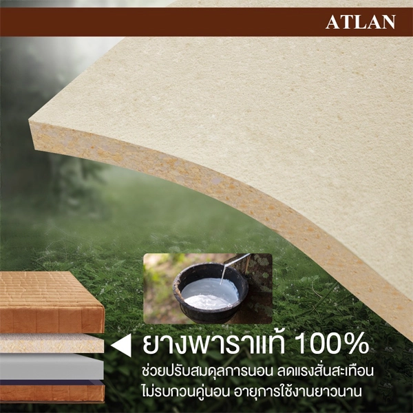 ที่นอนยางพาราแท้ 100% Latex หุ้มผ้า Cotton Velour กันไรฝุ่น (ไม่ใช่ยางพาราอัด) รุ่น ATLAN