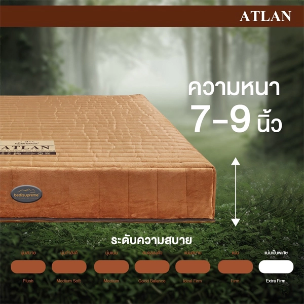 ที่นอนยางพาราแท้ 100% Latex หุ้มผ้า Cotton Velour กันไรฝุ่น (ไม่ใช่ยางพาราอัด) รุ่น ATLAN