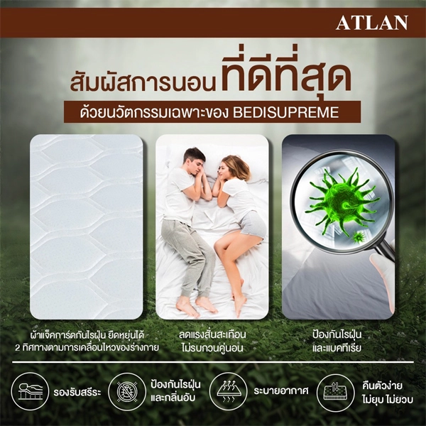 ที่นอนยางพาราแท้ 100% Latex หุ้มผ้าแจ็คการ์ด กันไรฝุ่น รุ่น ATLAN