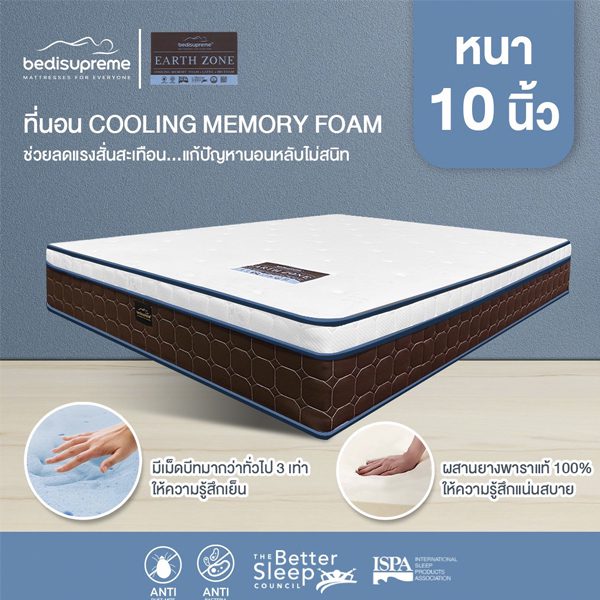 ที่นอน Cooling Memory Foam ประสานด้วยยางพาราธรรมชาติ แท้ 100 % รุ่น EARTH ZONE