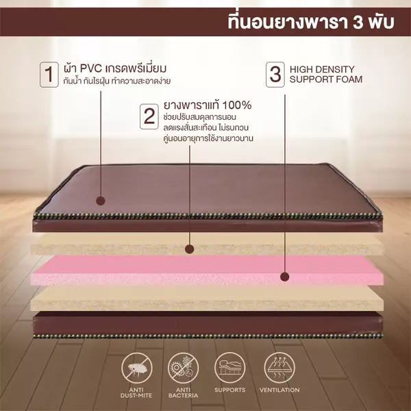 ที่นอนยางพาราแท้ 100% 3 พับ pvc