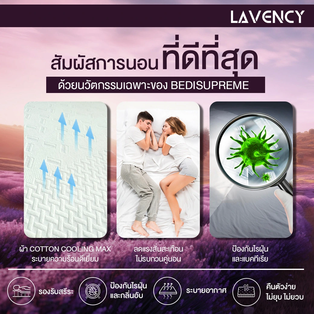 ที่นอน 3 พับ HI-DENSITY ORGANIC OPEN CELL BASE ที่เหนือกว่า ที่นอนยางพารา มีสารสกัดจากลาเวนเดอร์ รุ่น LAVENCY