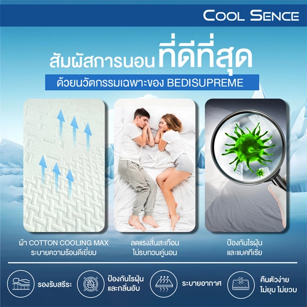 ที่นอนสูญญากาศ ที่นอน 3 พับ COOLING MEMORY FOAM ประสานด้วย HI-DENSITY ORGANIC OPEN CELL BASE รุ่น COOL SENCE